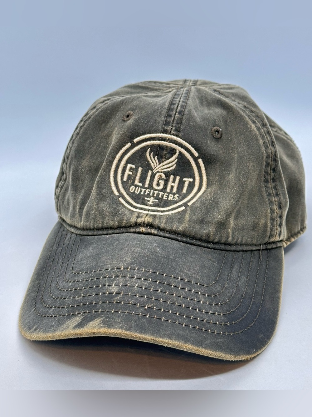 Flight Outfitters Bush Pilot Hat Distressed Oil Cloth Cap Adjustable Backstrap